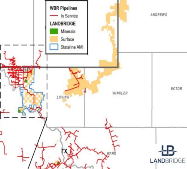 map of the TPL and LandBridge surface and royalty acreage