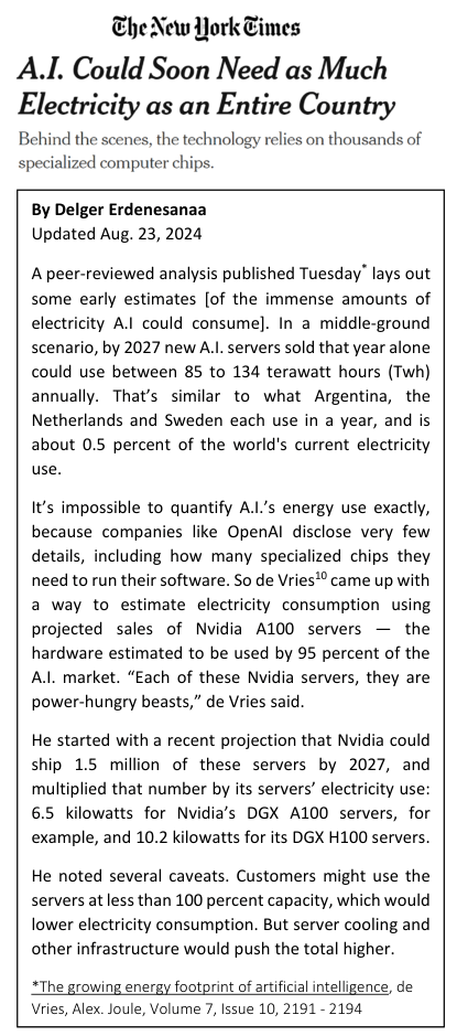 news item on AI electricity demands